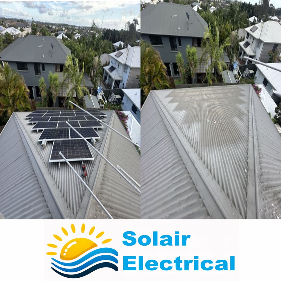 before and after image of a solar panel removal in Brisbane by Solair Electrical