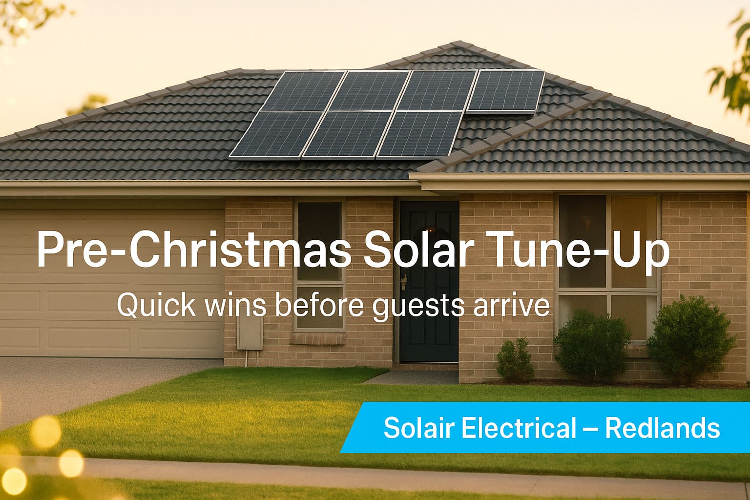 Pre Christmas solar tune up showing a house with solar panels on the roof