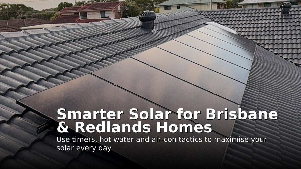 Picture of solar panels installed in Redland Bay showcasing the blog title overlayed on the image