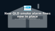 New QLD smoke alarm fines now in place – hero banner with faded house background and fine ticket icon for Solair Electrical (Redlands, Brisbane & Logan).