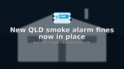 New QLD smoke alarm fines now in place – hero banner with faded house background and fine ticket icon for Solair Electrical (Redlands, Brisbane & Logan).
